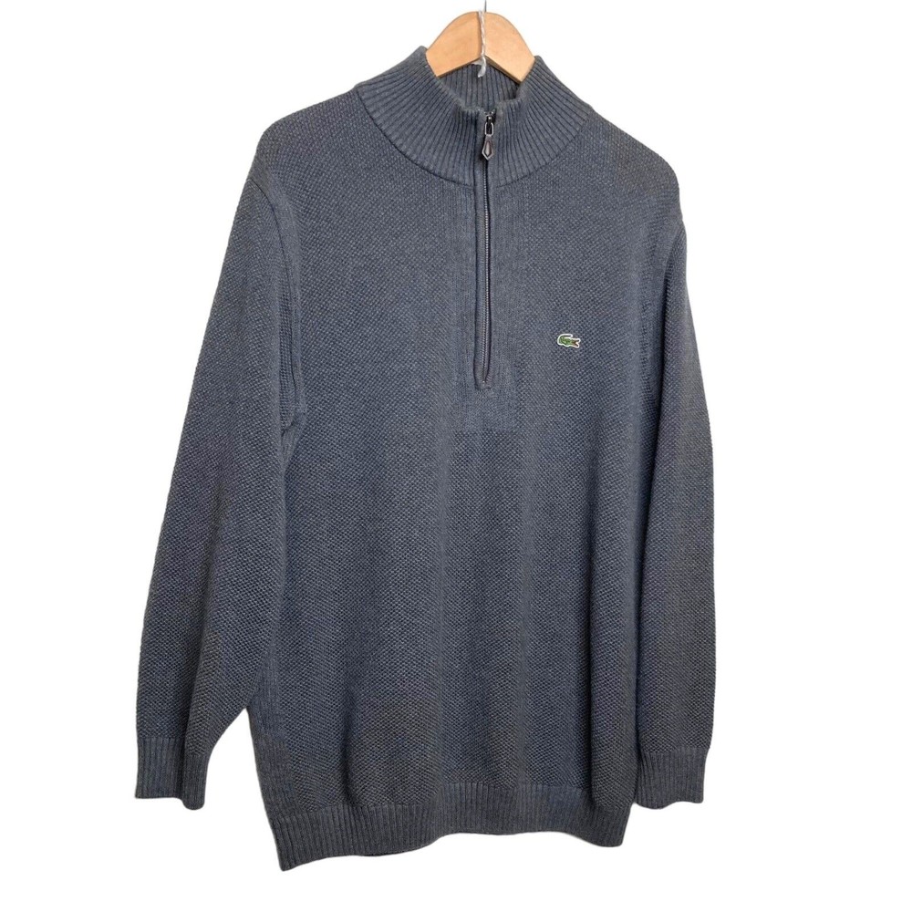 Lacoste Mens Sweater 1/4 Zip Collar Size Large L FR 5 Pullover Gray